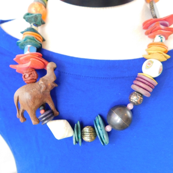 Tribal set, boho, elephant necklace, earrings - Picture 3 of 8